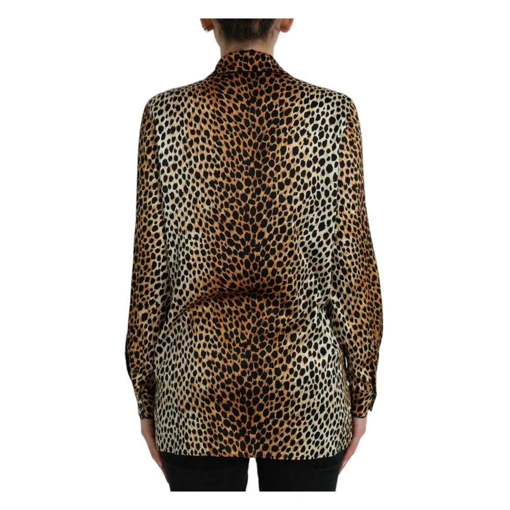 Dolce & Gabbana Elegante Bruine Zijden Blouse met Dierenprint Brown Dames