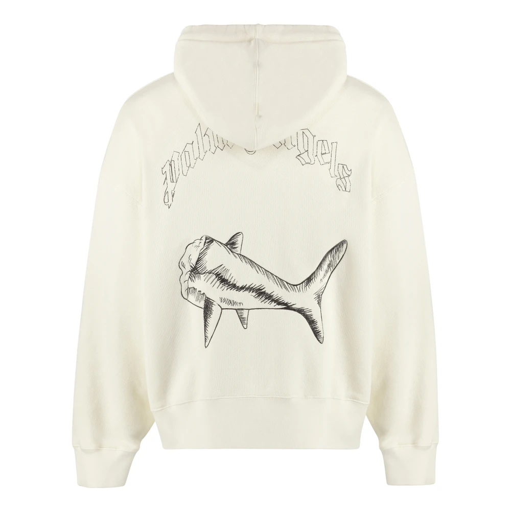 Palm Angels Haai Geborduurde Katoenen Hoodie Beige Heren