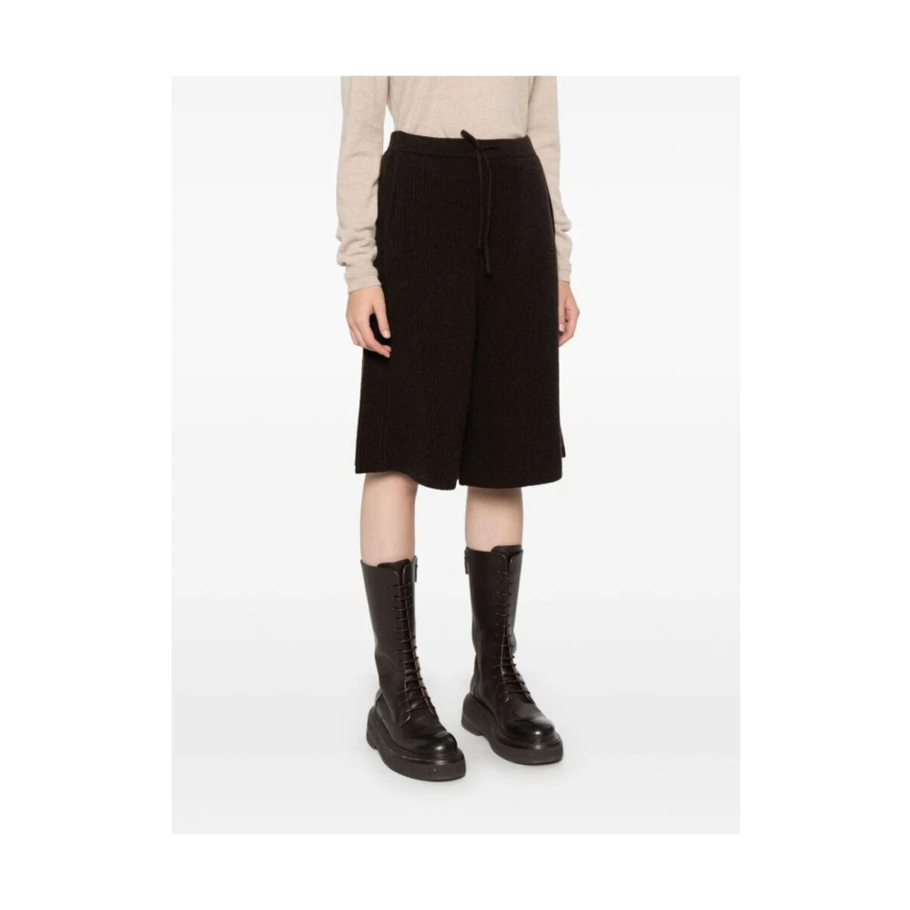 Lemaire Bruine Wollen Gebreide Wijde Pijp Shorts Brown Dames