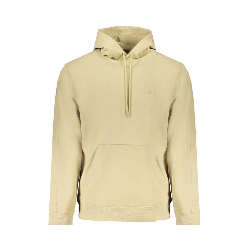 Calvin Klein , Hoodies, Male, Beige, 2XL, Beige Cotton Hooded Jumper With Pocket