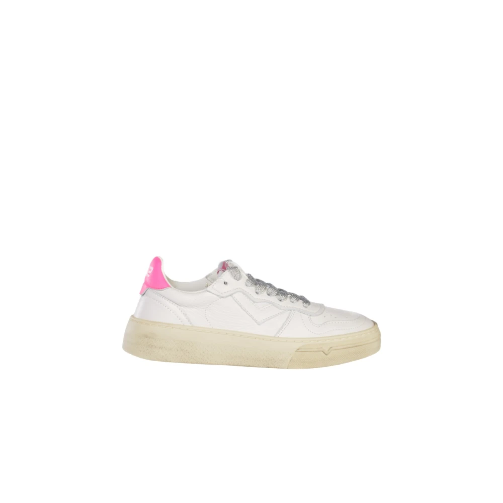 4B12 Witte Leren Sneakers met Fuchsia Detail Dames Schoenen