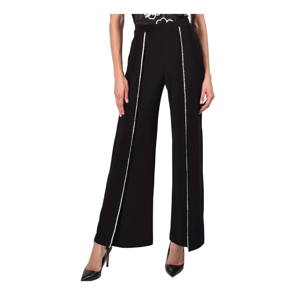 Frank Lyman Stijlvolle zwarte broek met elastische tailleband en splitten Black Dames