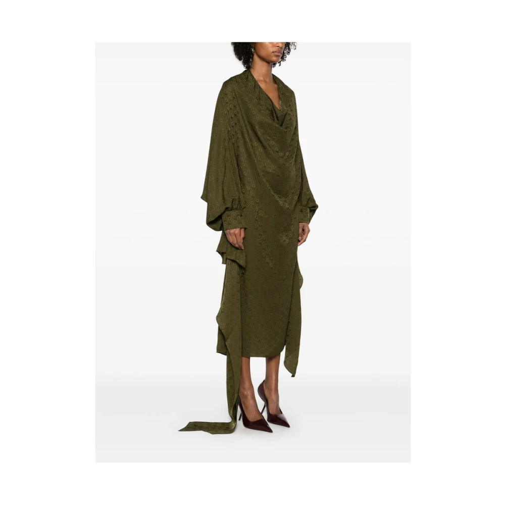 Salvatore Ferragamo Olijfgroene Gedrapeerde Panel Jurk Green Dames