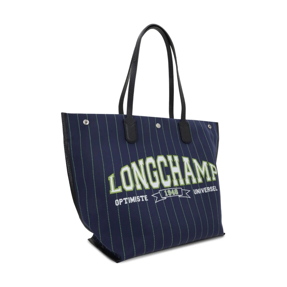 Longchamp Marine Canvas en Leren Schoudertas Blue Dames