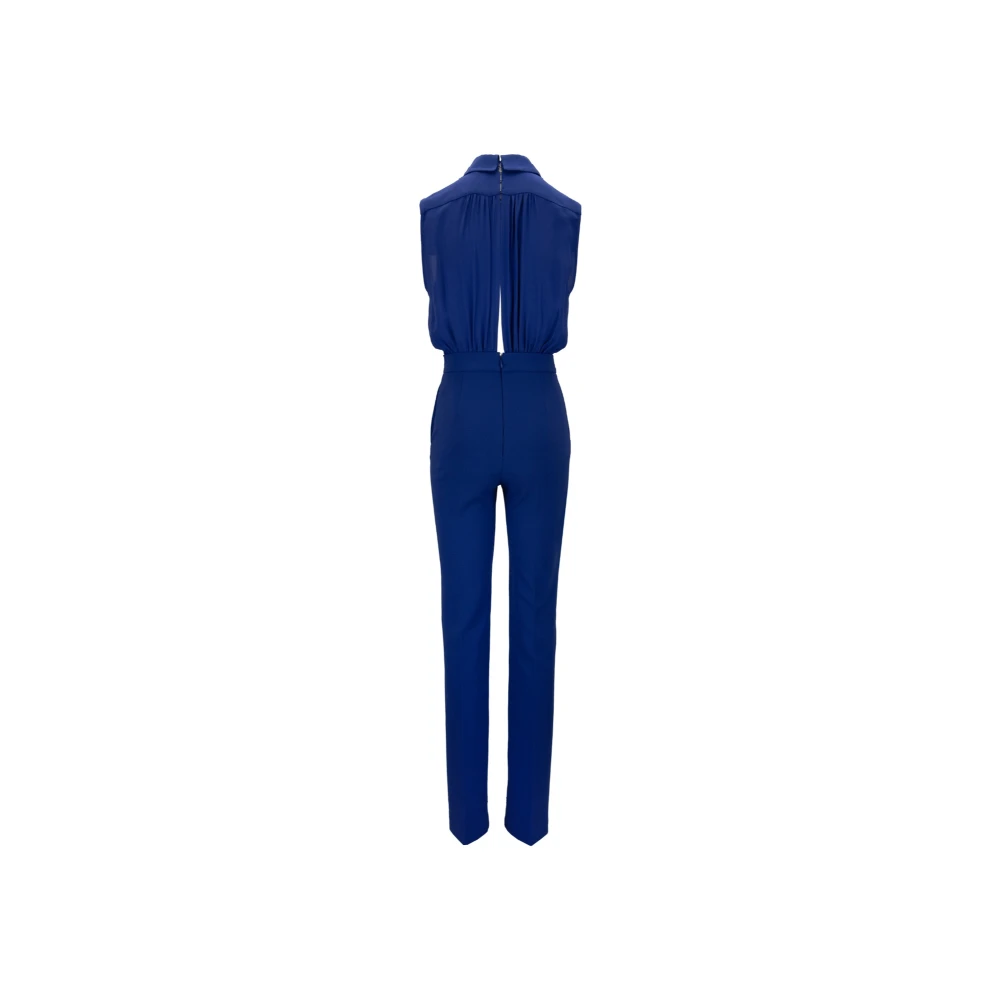 Elisabetta Franchi Elegante Jumpsuit met Stropdas en Knopen Blue Dames