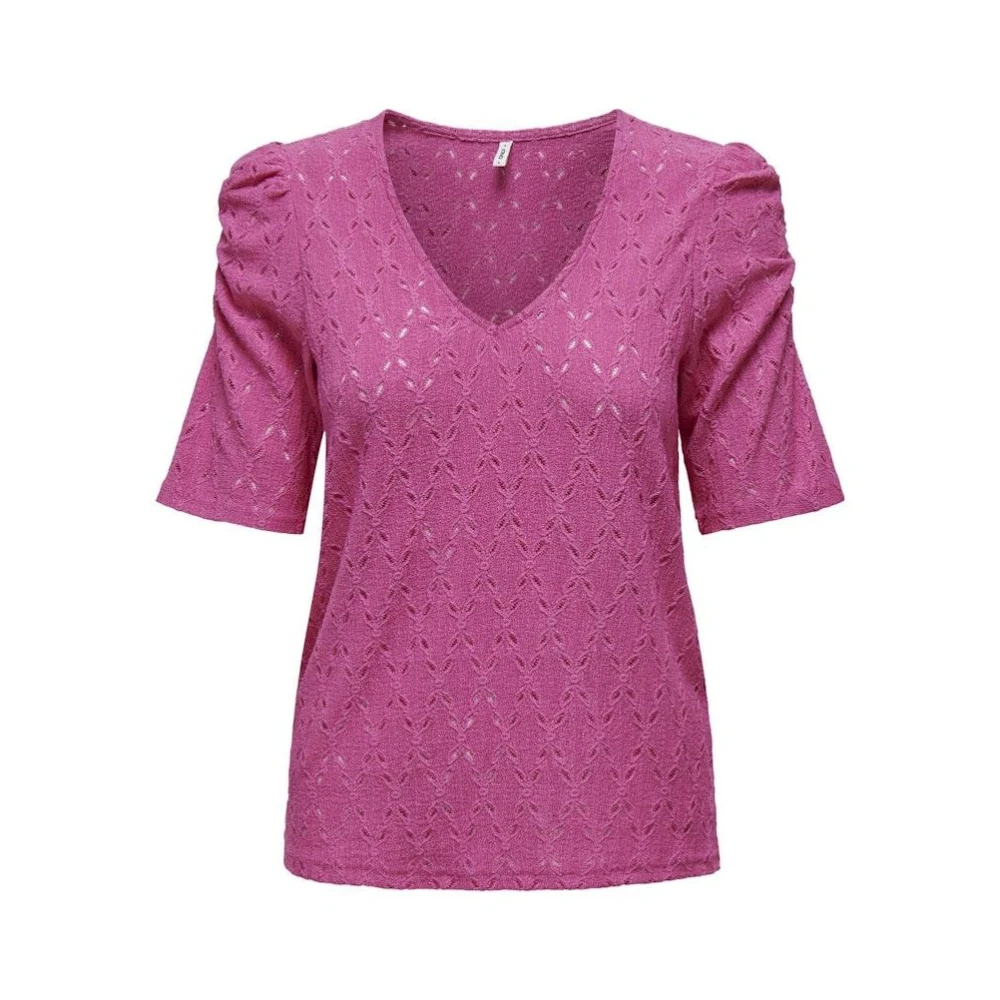 Only V-hals Puff Top in Raspberry Rose Pink Dames