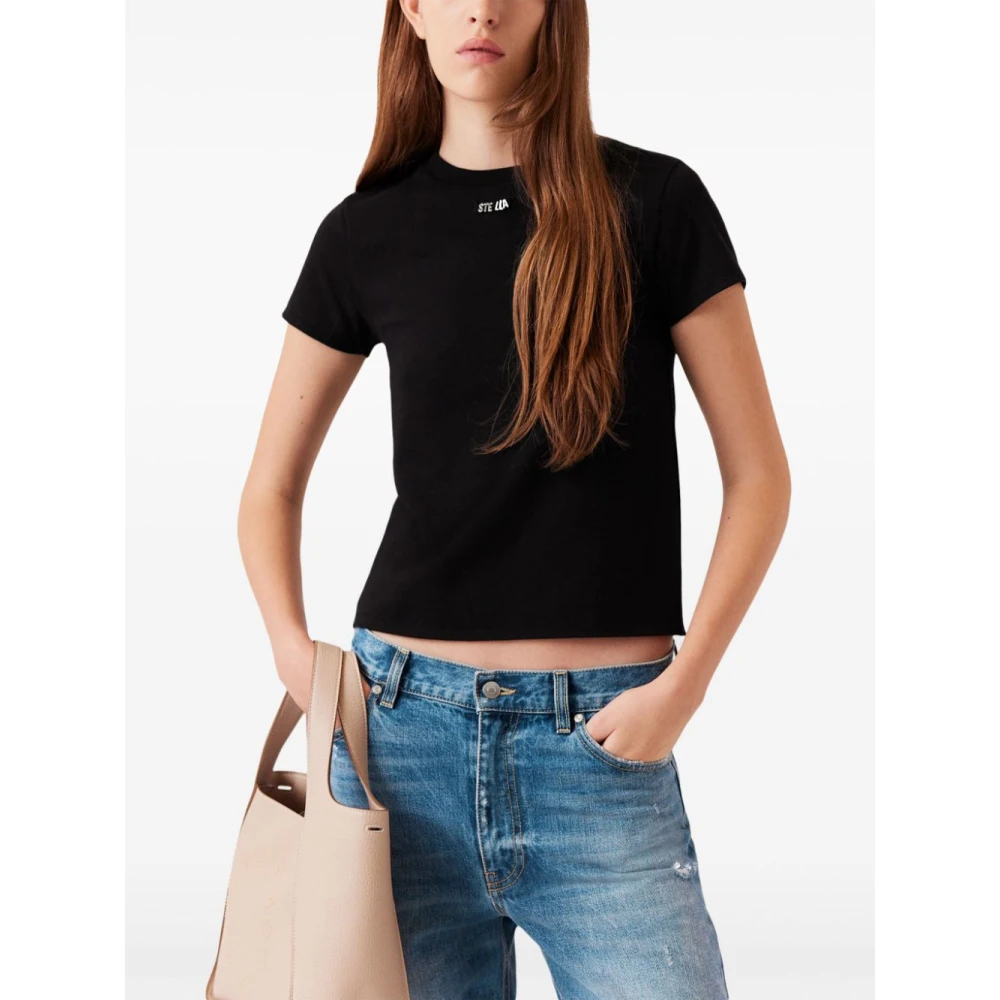 Stella Mccartney Zwart Logo Charm Crew Neck T-shirt Black Dames