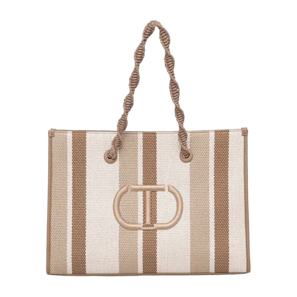 Twinset Beige Faux Leather Handbag With Front Logo - Female - Shopping Bags - One Size - Bags