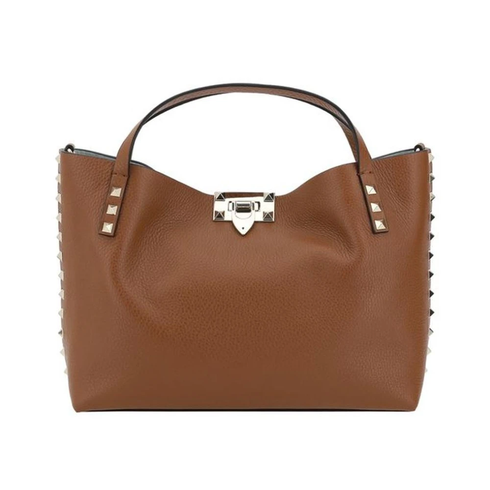Valentino Garavani Gestructureerde Leren Rockstud Tote Tas Brown Dames