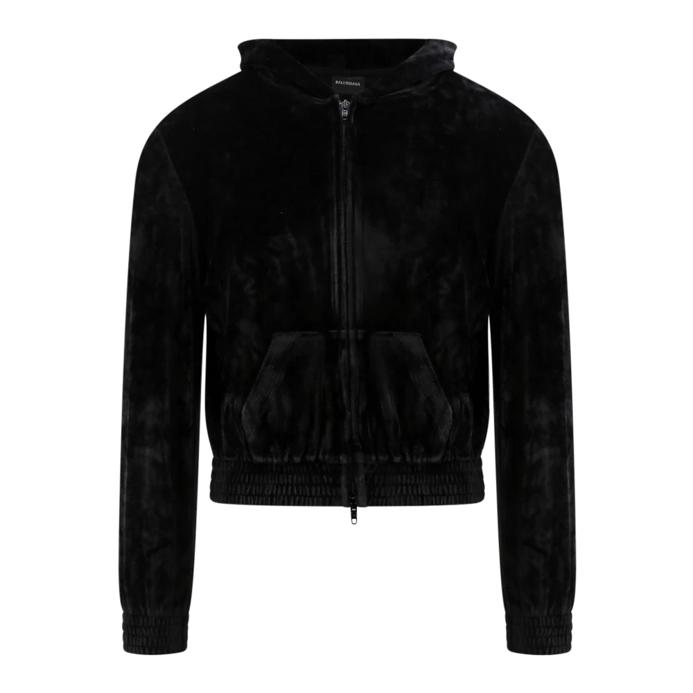 Balenciaga Fluwelen Zip Sweatshirt met Strass Detail Black Heren