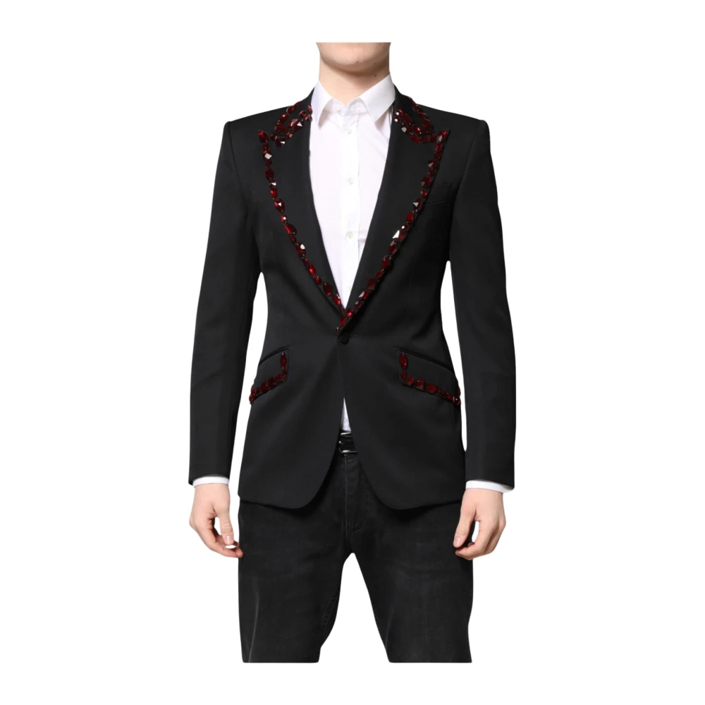 Dolce & Gabbana , Blazers, Male, Black, S, Black Crystal-Embellished Coat Blazer - Image 3