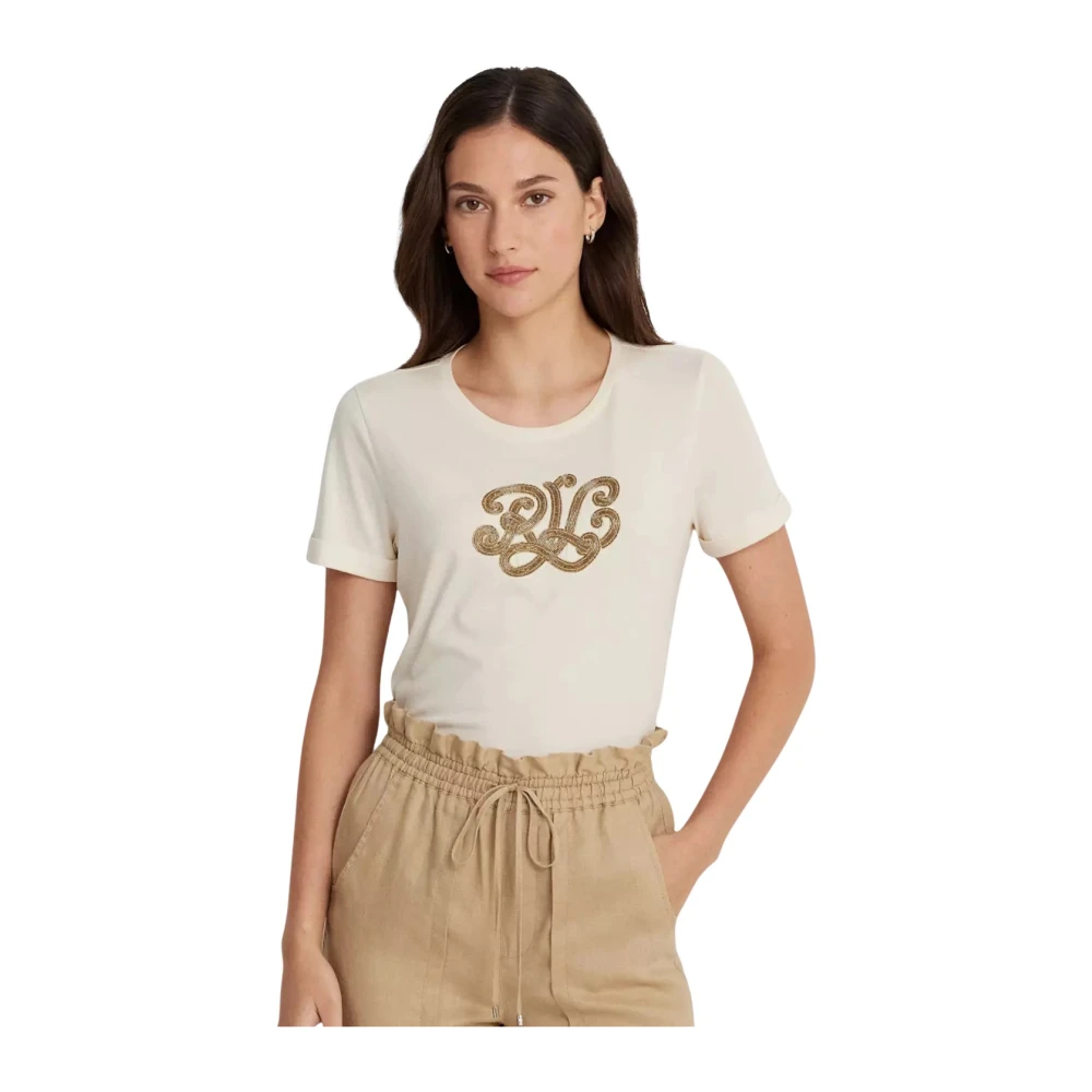 Ralph Lauren Roomwit T-shirt met logo Beige Dames