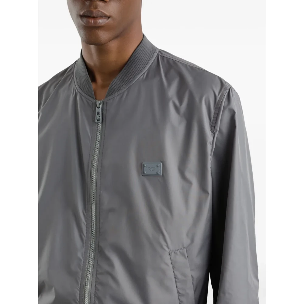 Dolce & Gabbana Bomberjack met logoplaat Lichtgrijs Gray Heren