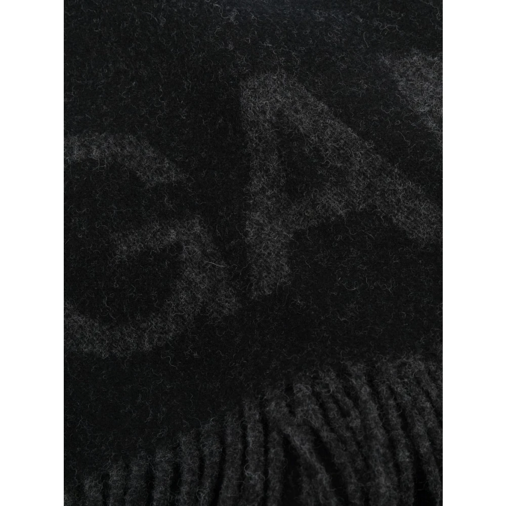 Ganni Wollen sjaal met jacquard-logo Black Dames