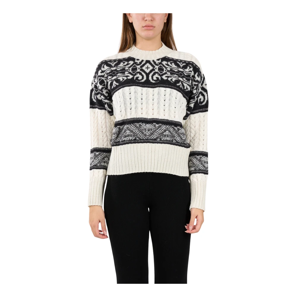 Akep Wollen gebreide trui met jacquard inzetstukken White Dames