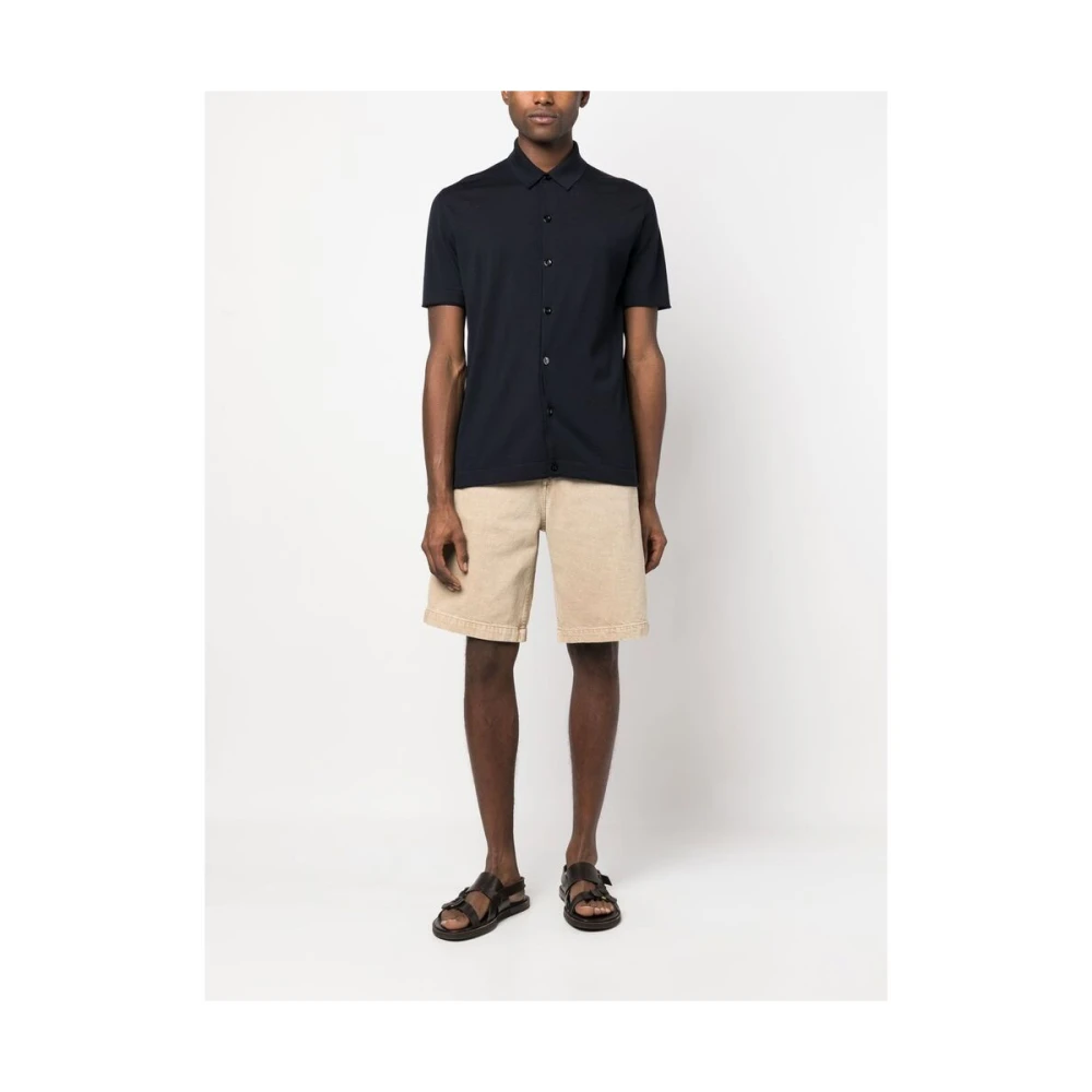 Goes Botanical Midnight Blue Merino Wol Polo Shirt Blue Heren