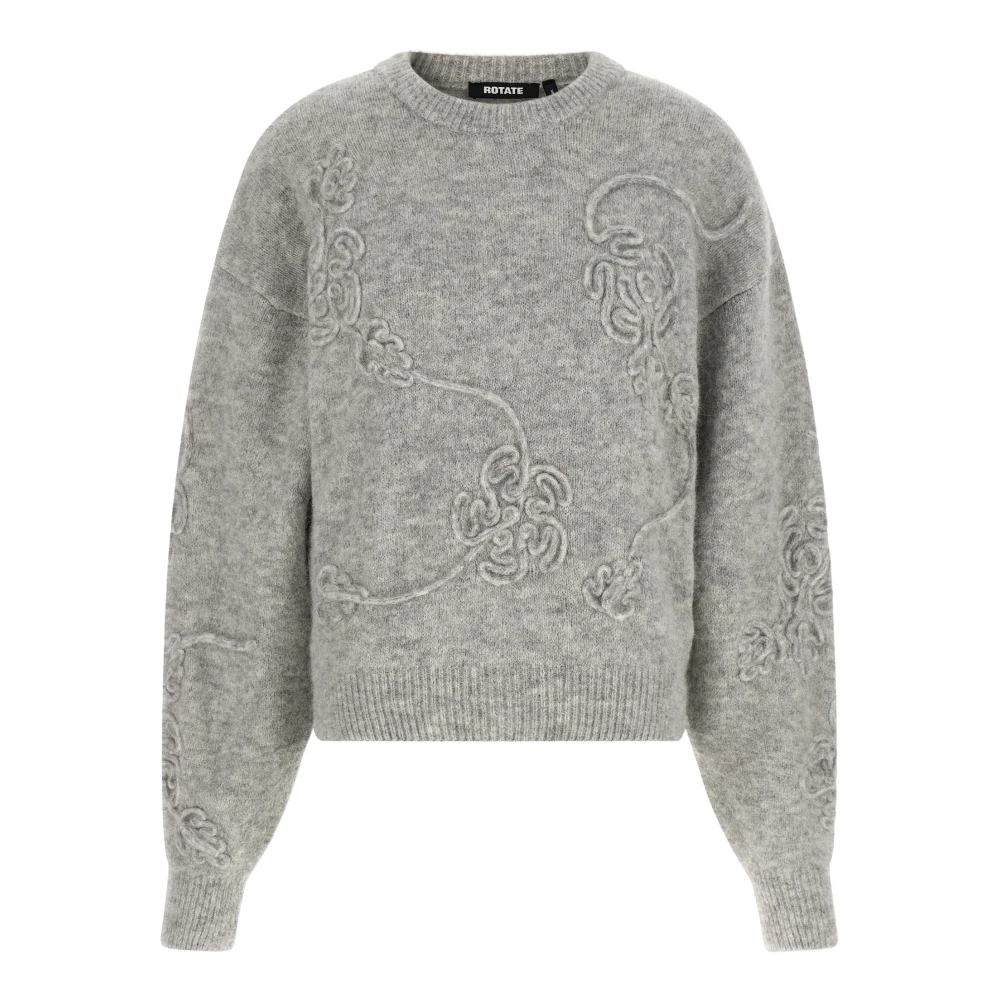 Rotate Birger Christensen 3D Flower Jersey - Female - Round-Neck Knitwear - Gray - S - Knitwear