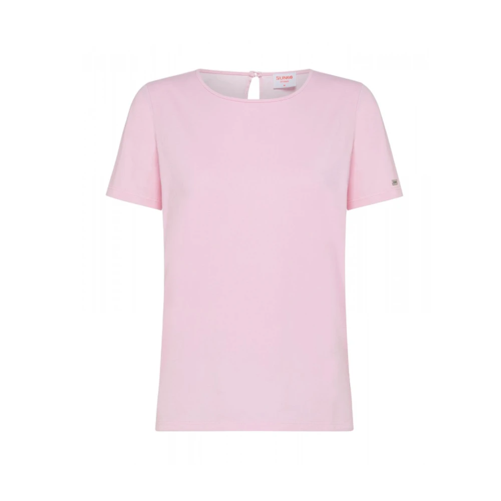 Sun68 Katoenen T-shirt met Druppel Achtersluiting Pink Dames
