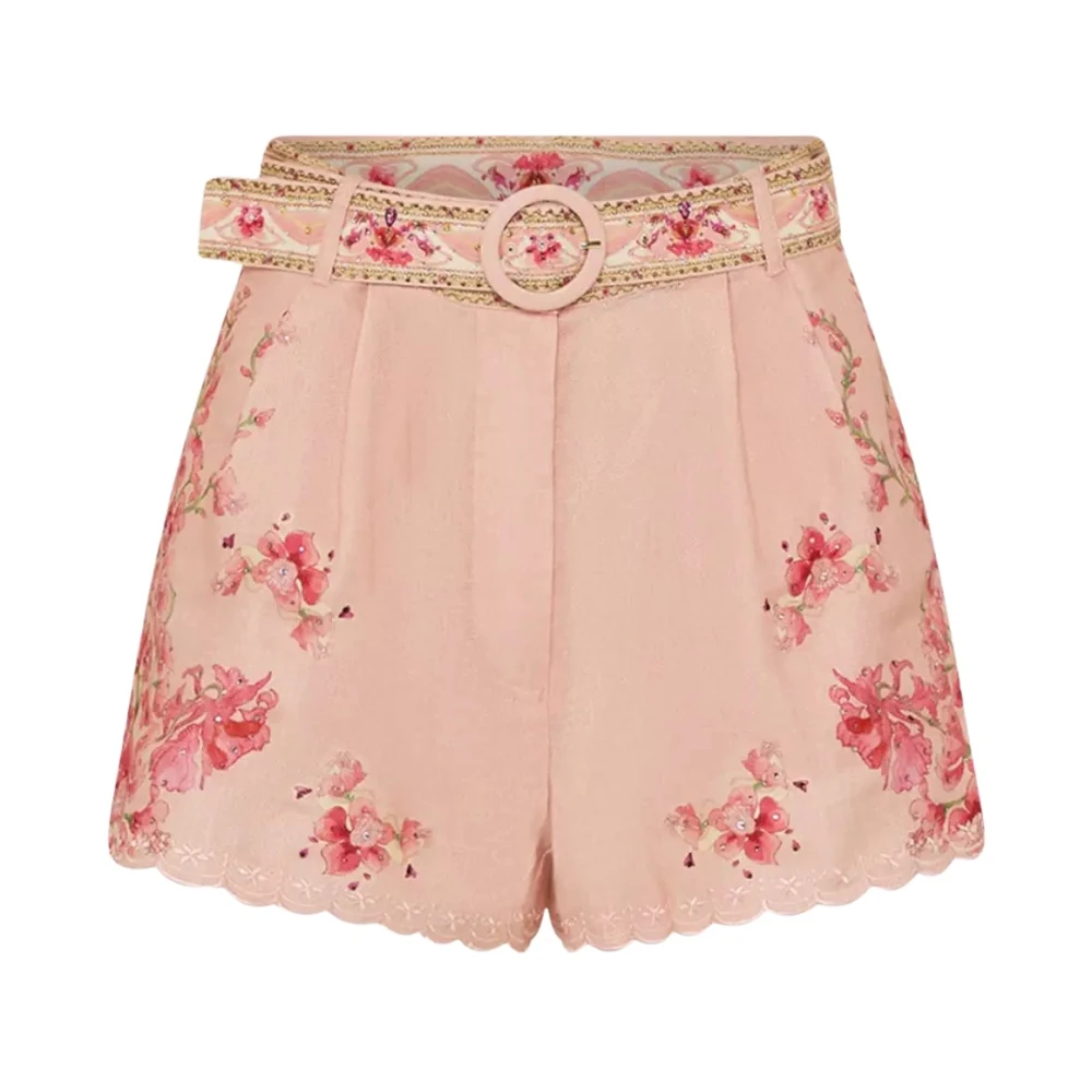 Camilla Bloemen linnen shorts met schelprand Pink Dames