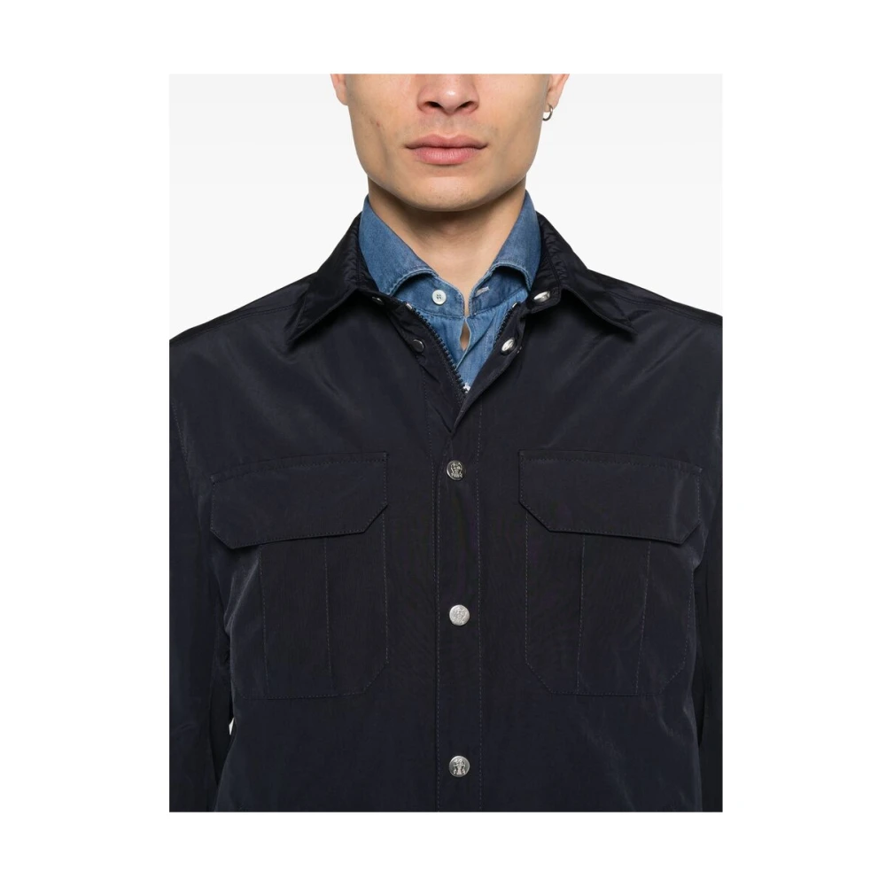 BRUNELLO CUCINELLI Navy Blue Buitenkleding met drukknoopsluiting Blue Heren