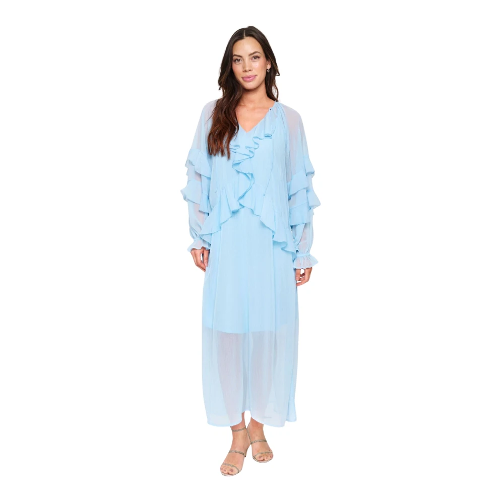 Saint Tropez Women's Blue Maxi Dresses, Xs, Chambray Dress With Ruffles