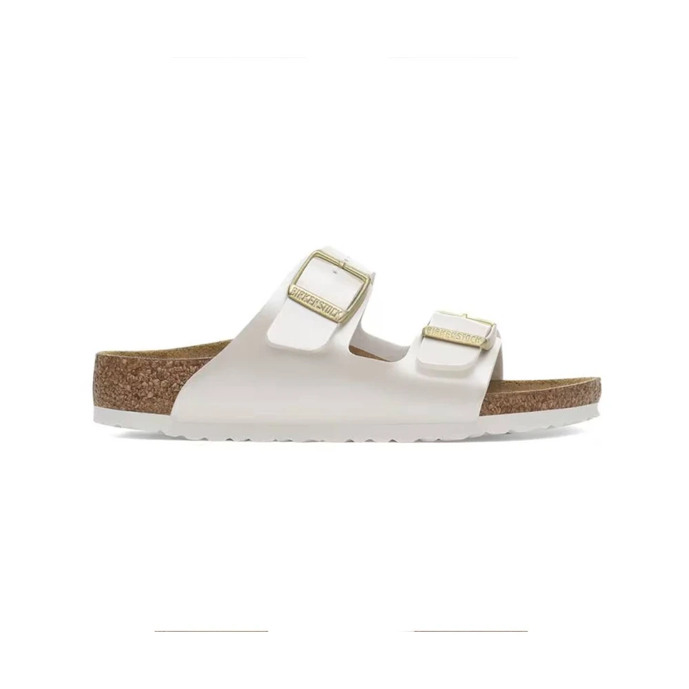 Birkenstock Women's White Classic Two-Strap Sandal With Metallic Look
