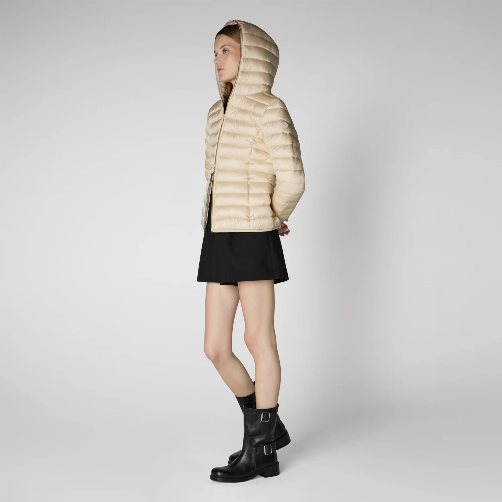 Save The Duck Beige Hoodie met Oranje Rits Beige Dames