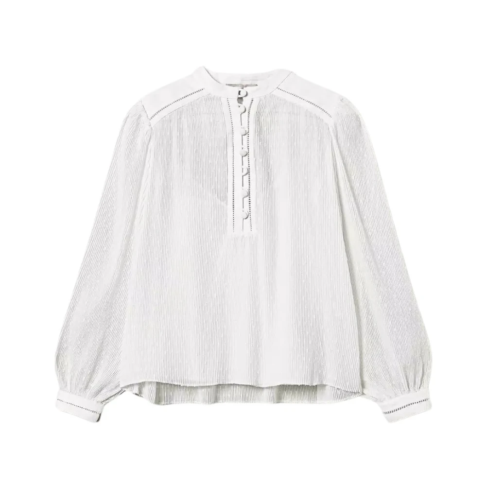 Twinset Georgette Plisse Blus med Broderi White, Dam