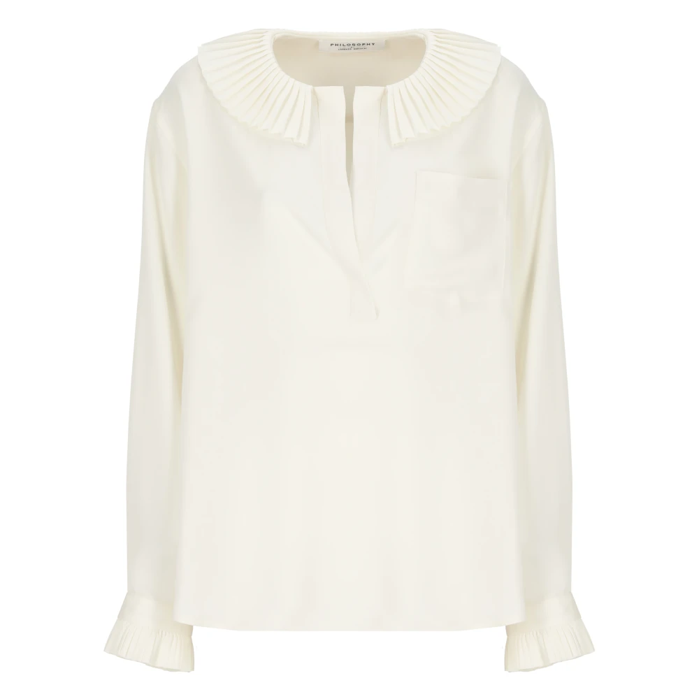 Philosophy di Lorenzo Serafini Ivoor Shirt met Geplooide Kraag en Franjes Beige Dames