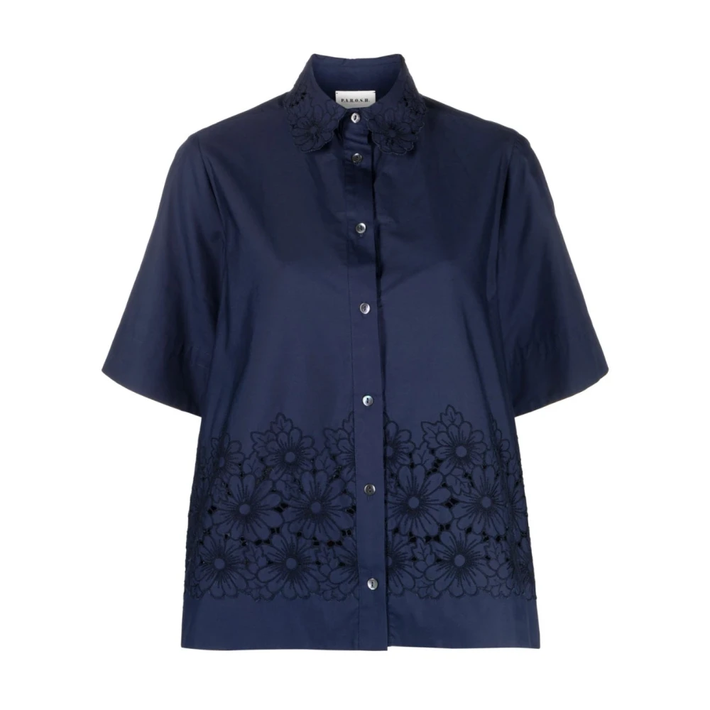 P.a.r.o.s.h. Blauw Katoenen Korte Mouw Shirt Blue Dames