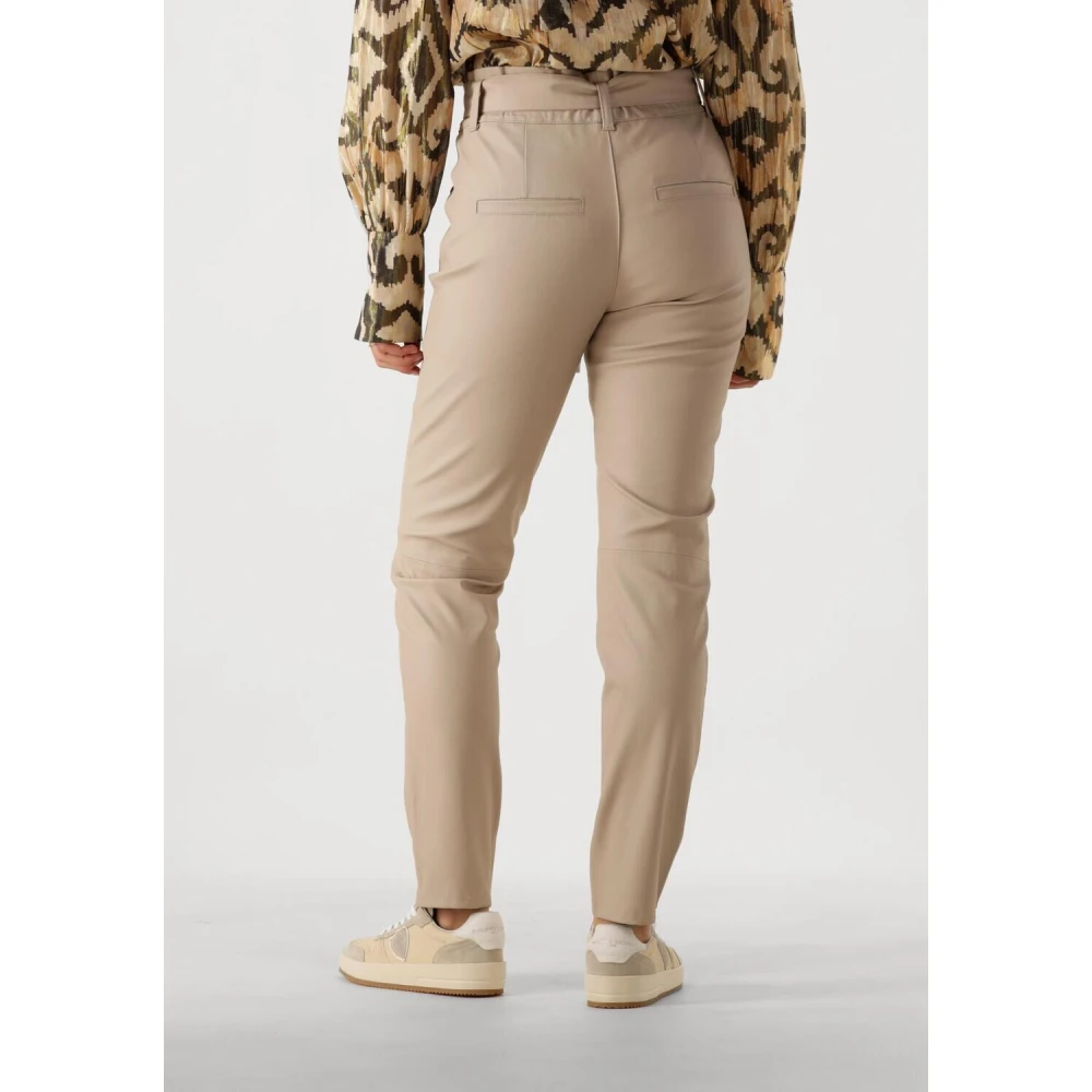 Knit-ted Zand Leren Pantalon Stijl Beige Dames
