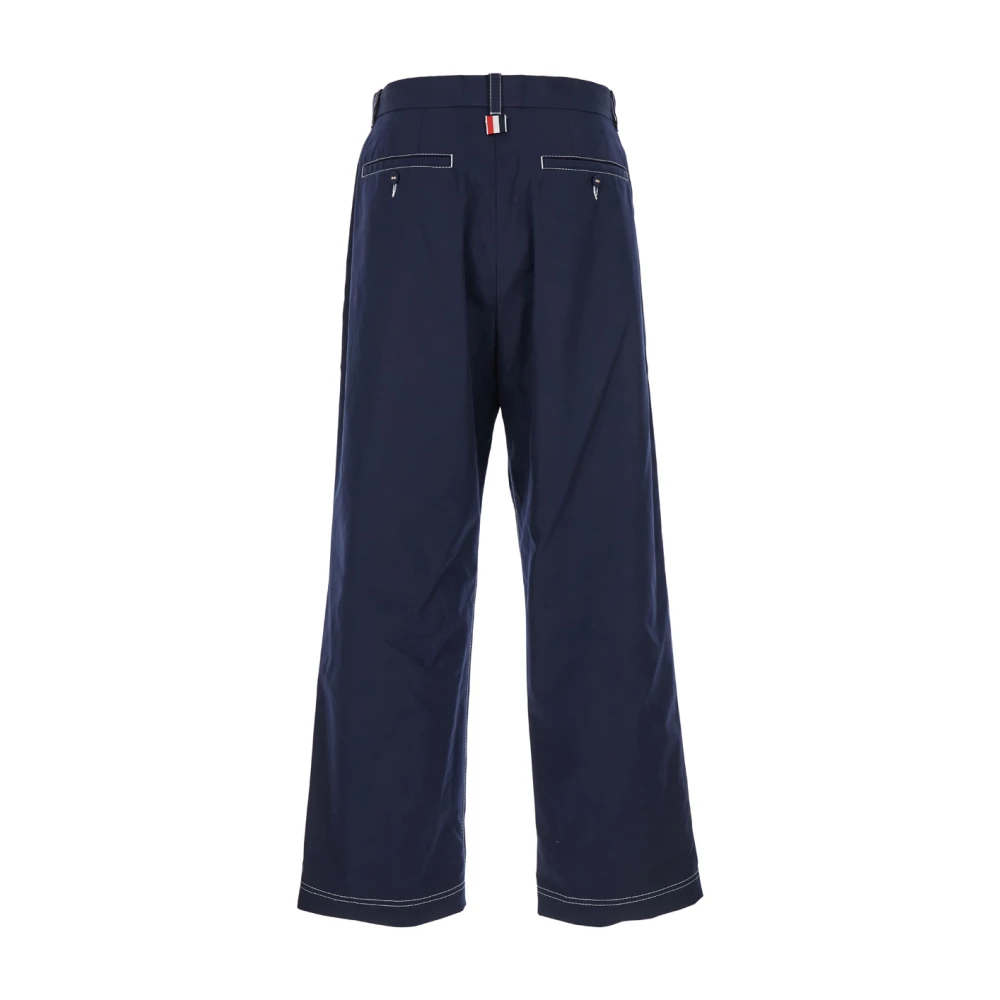 Thom Browne Blauwe Straight Broek met Contrasterende Stiksels Blue Heren