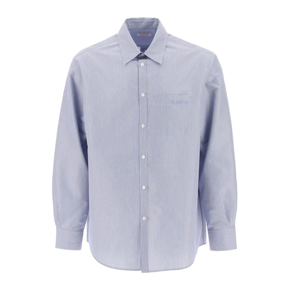 Valentino Garavani Overhemd van technisch katoen met gestreept motief Blue Heren