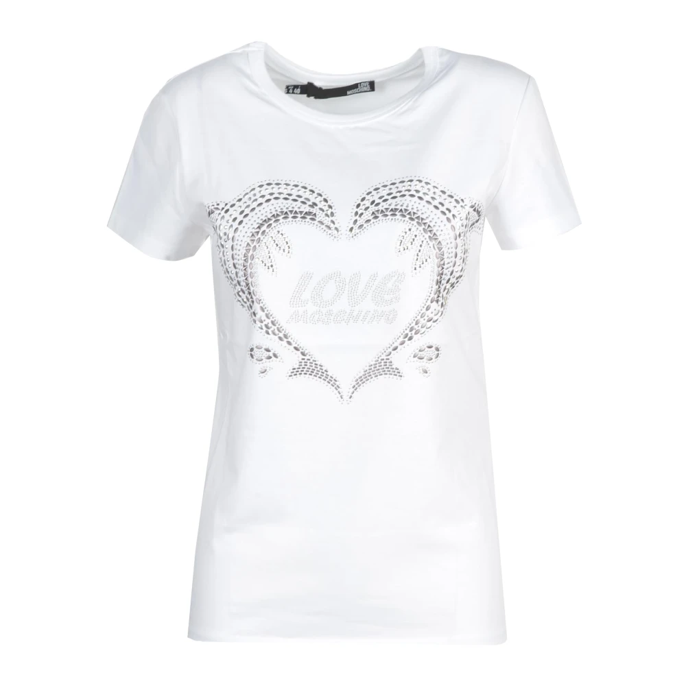 Love Moschino Katoen Elastaan T-shirt White Dames