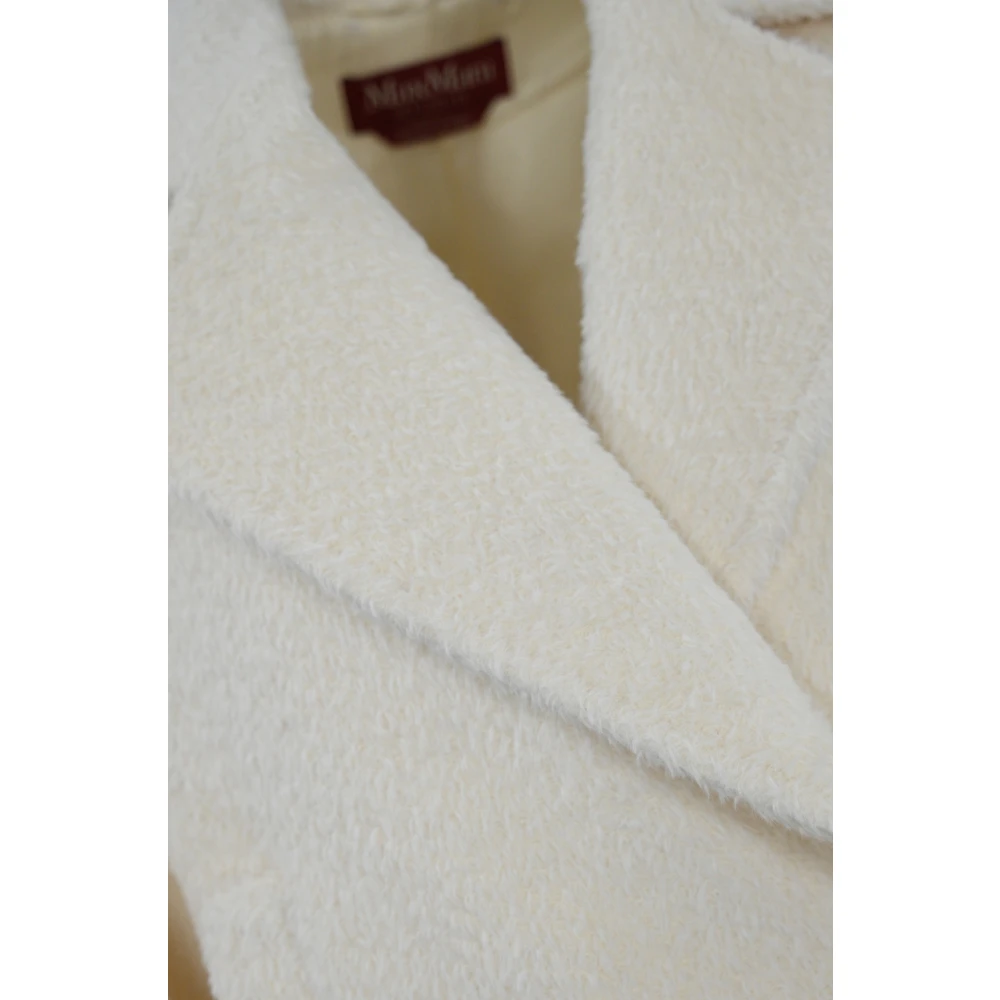 Max Mara Studio Dubbelbreasted Alpaca en wollen jas White Dames