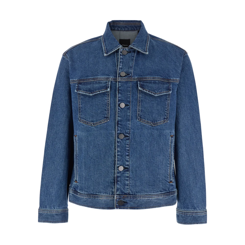 Theory Blauwe Denim Jack met Zakken Blue Heren