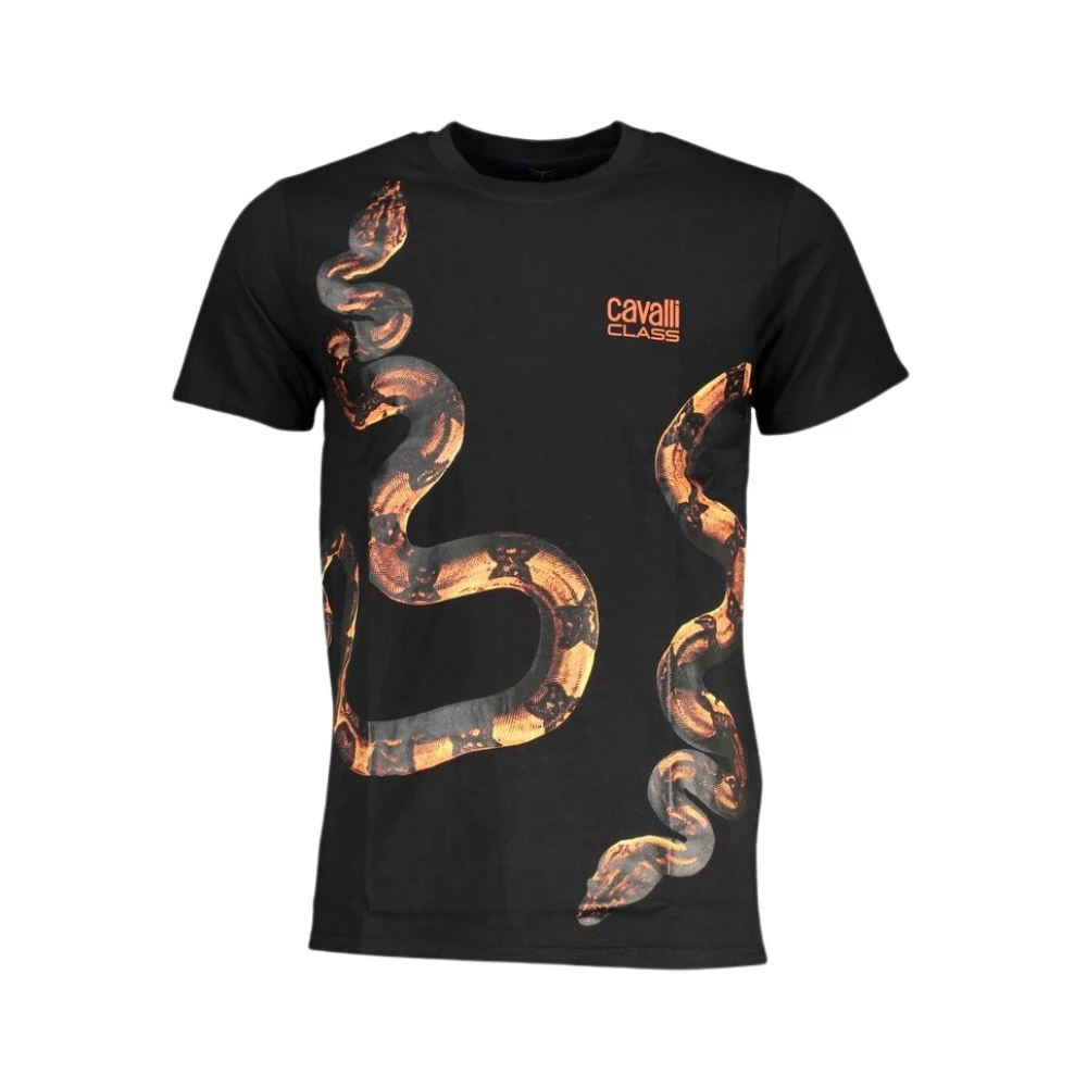 Cavalli Class Zwart Katoenen T-shirt met Print Logo Black Heren