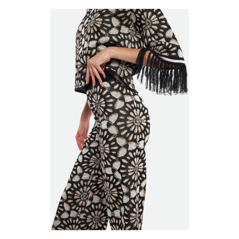 Twinset Geometrische Contrast Jacquard Flare Broek Black Dames