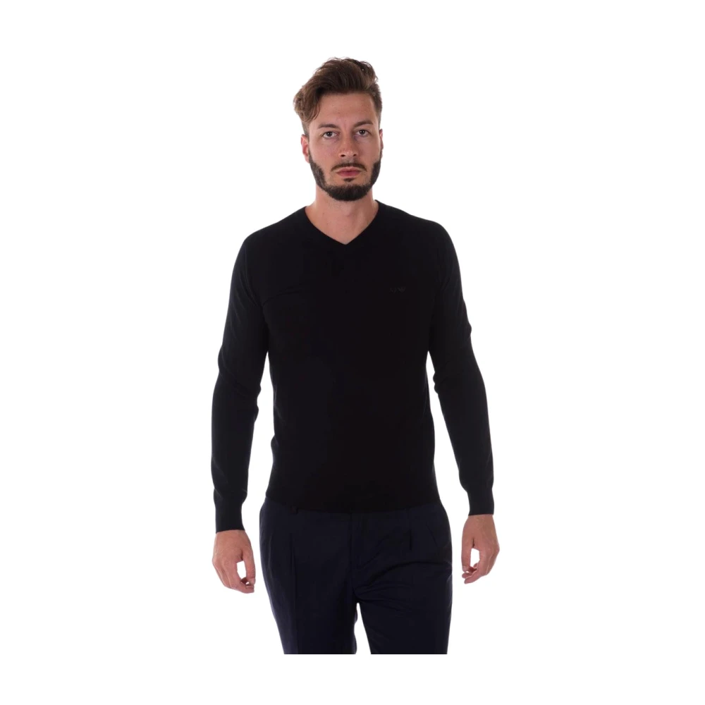 Armani Jeans Men's Black V-Neck Knitwear, L, Cozy Knit Jumper