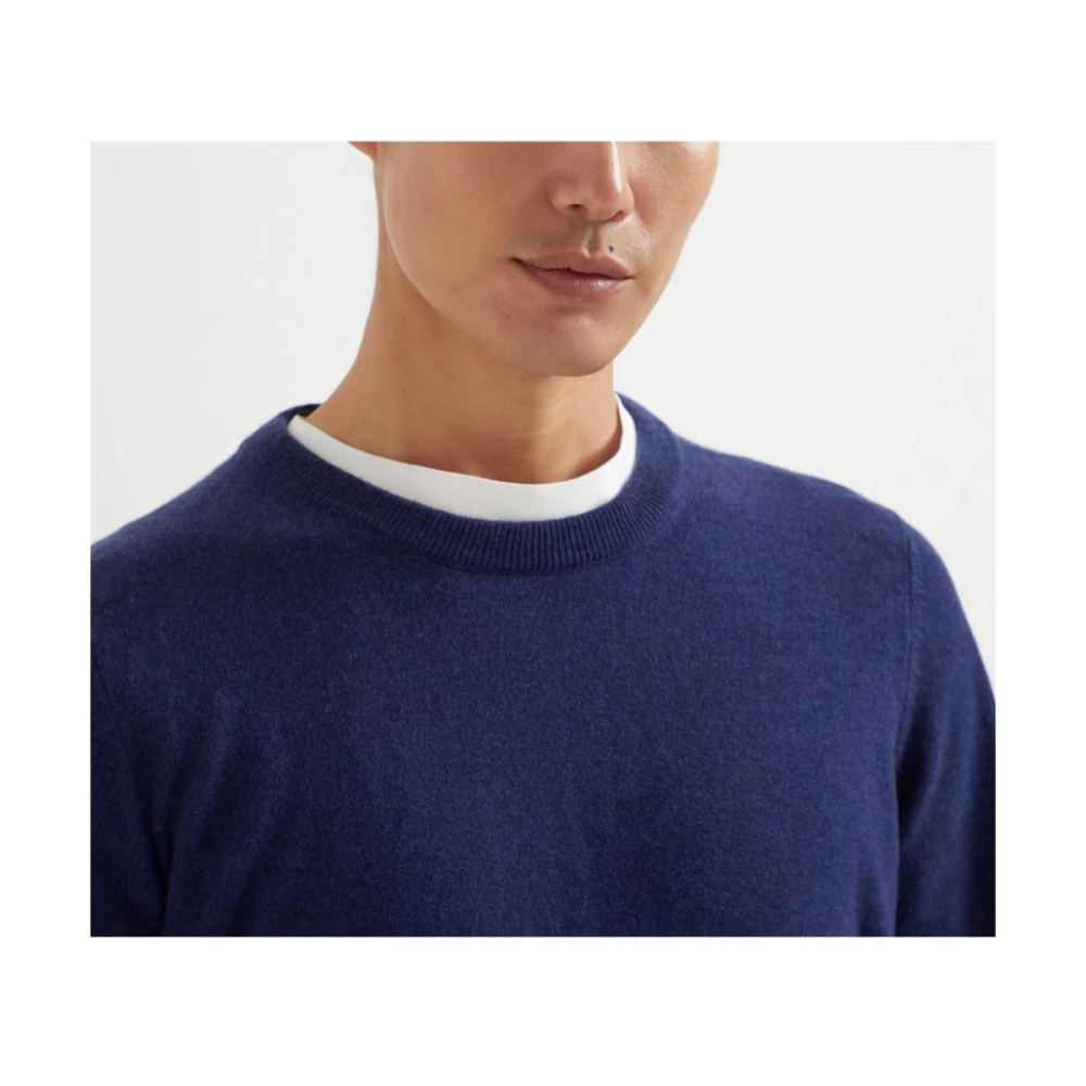 BRUNELLO CUCINELLI Ocean Blue Crew Neck Sweater Blue Heren