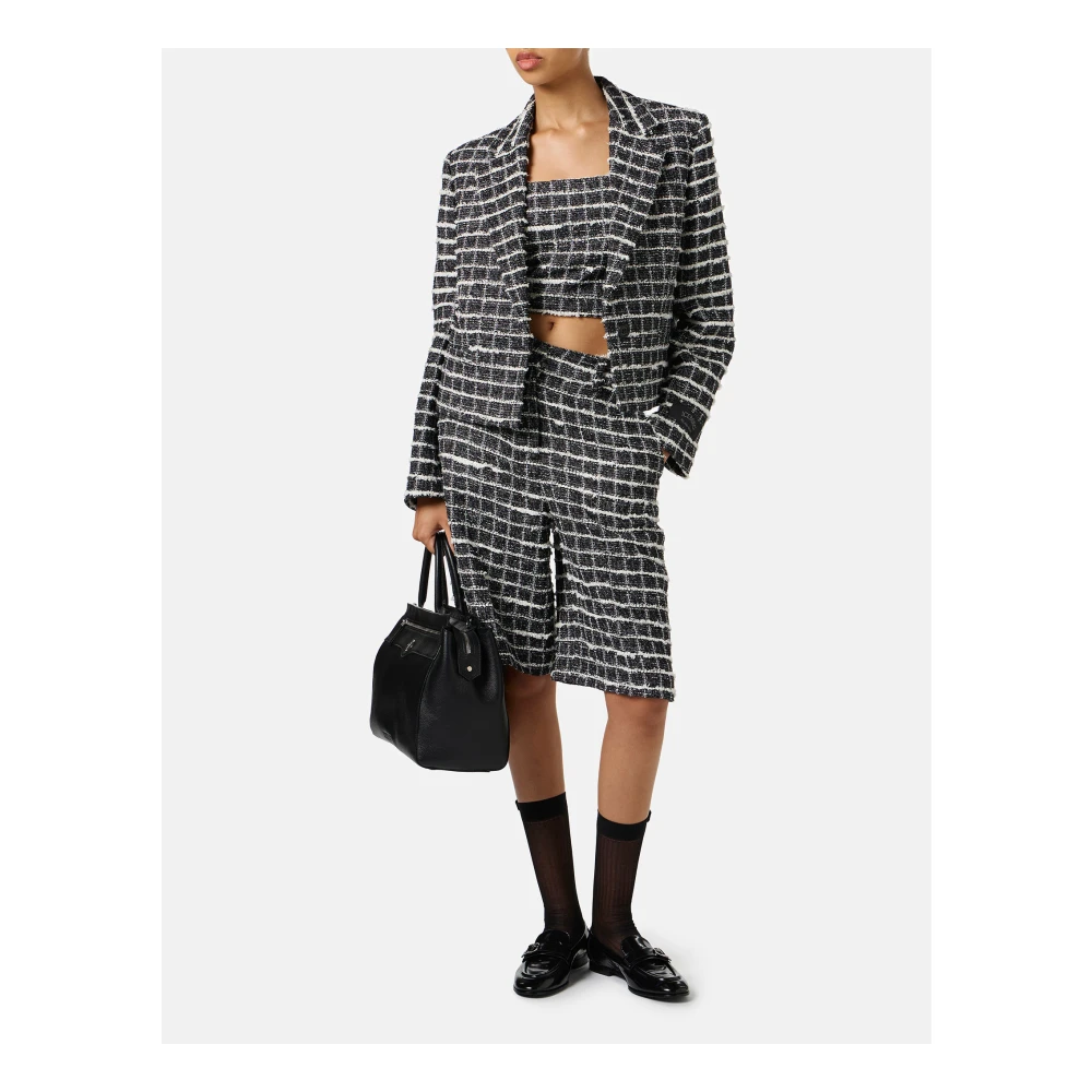 Iceberg Aansluitende witte en zwarte geruite top met schouderbandjes van Chanel-ruitstof Black Dames
