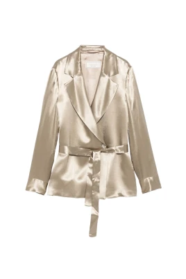 Khakigrön Satin Dubbelknäppt Blazer