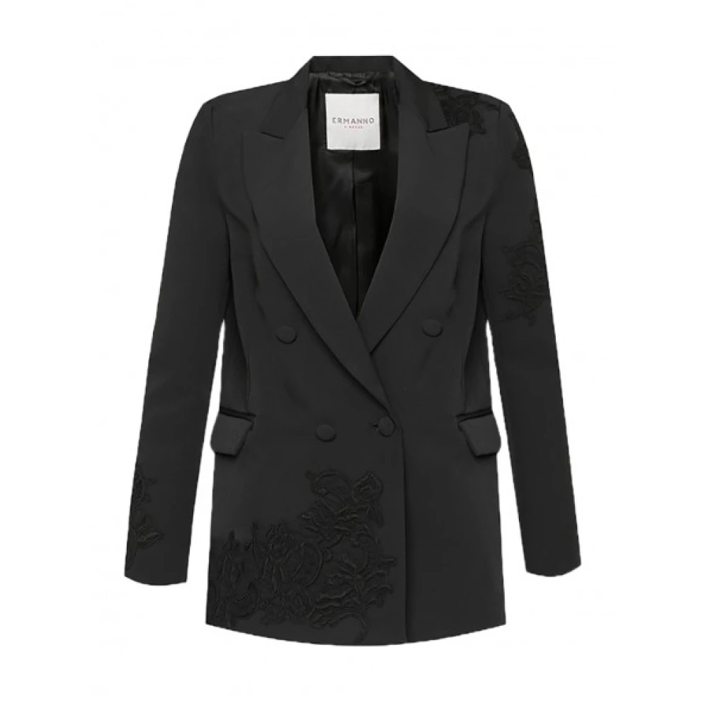 Ermanno Scervino Dubbelbreasted jas Knoopsluiting Zijzakken Rechte zoom Black Dames