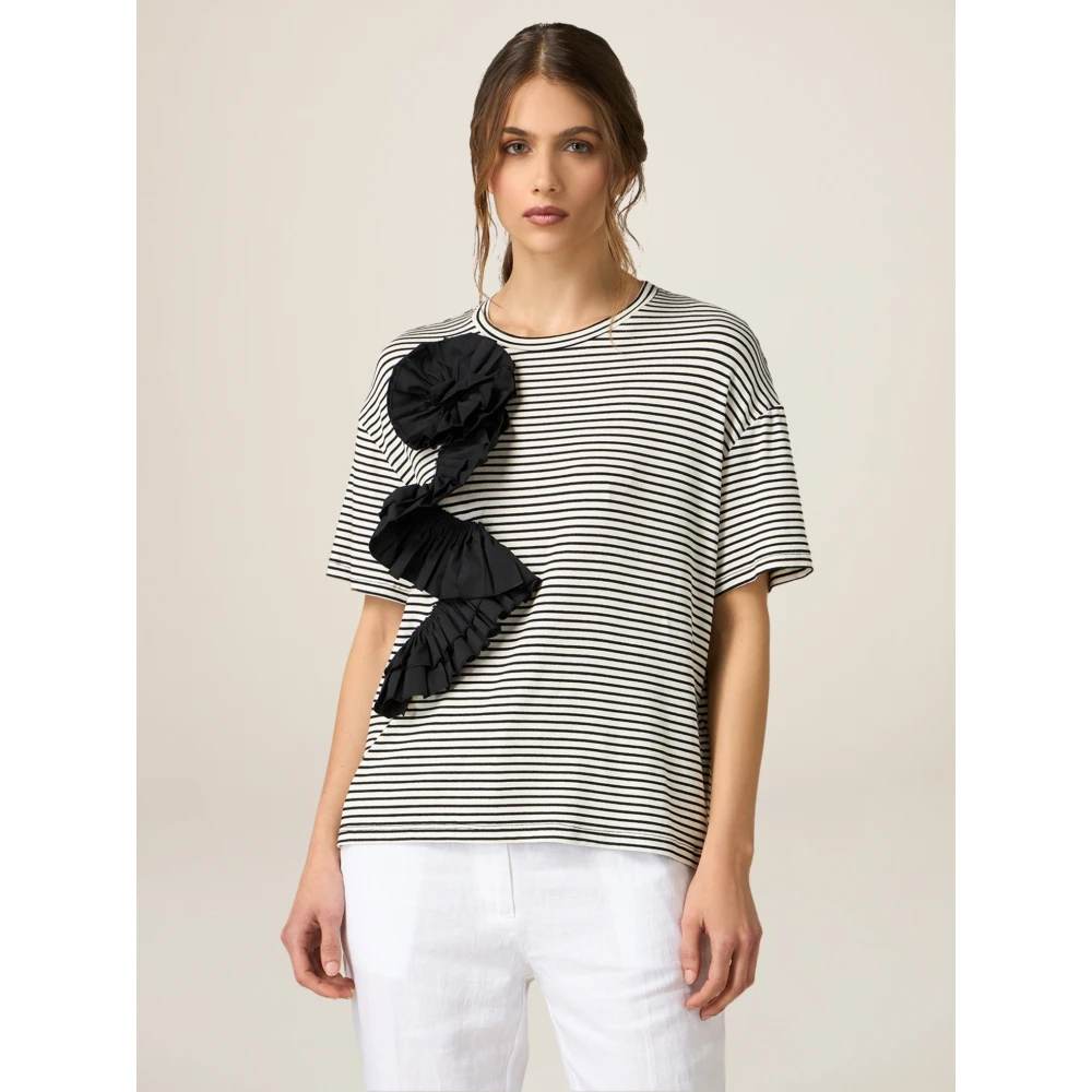 Oltre Gestreept T-shirt met Ruches Multicolor Dames