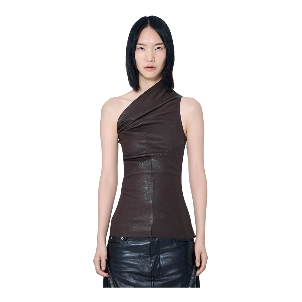 Rick Owens , Sleeveless Tops, Female, Brown, L, Athena One-Shoulder Tank Top