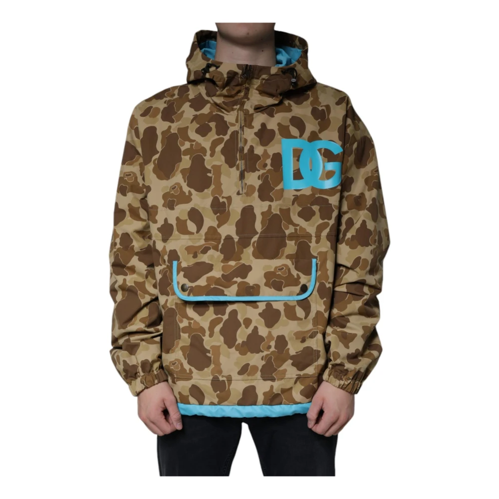 Dolce & Gabbana Bruine Camo Windbreaker Jas met Logo Brown Heren