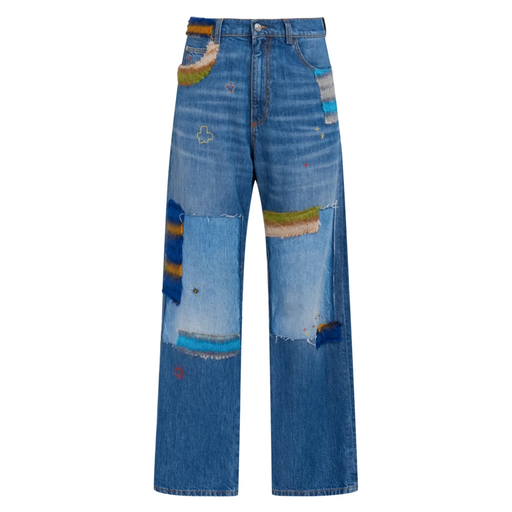 Marni denim jeans met mohair patches Blue Heren