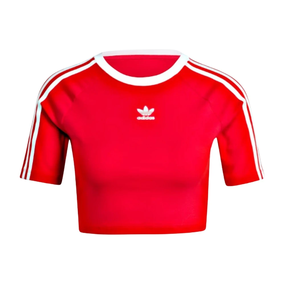 Adidas Originals Rode Crop T-shirt met Wit Trifoil Logo Red Dames