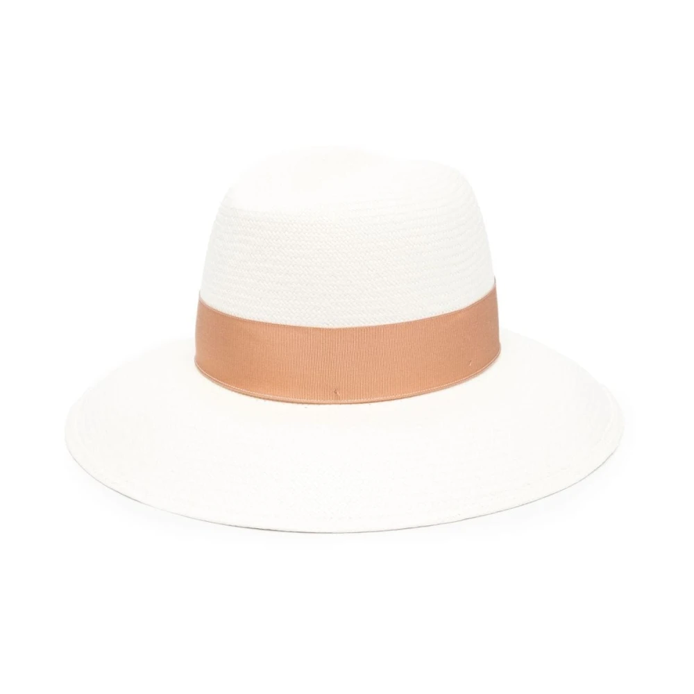 Borsalino Strå Bred Kulle Logotyp Tryck Hatt Beige, Dam