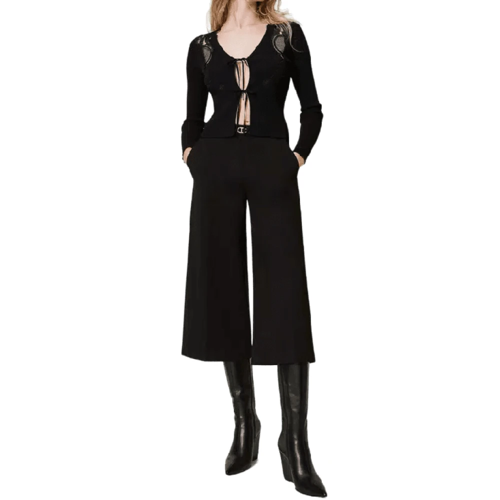 Twinset Kant en Gehaakte Vest Black Dames